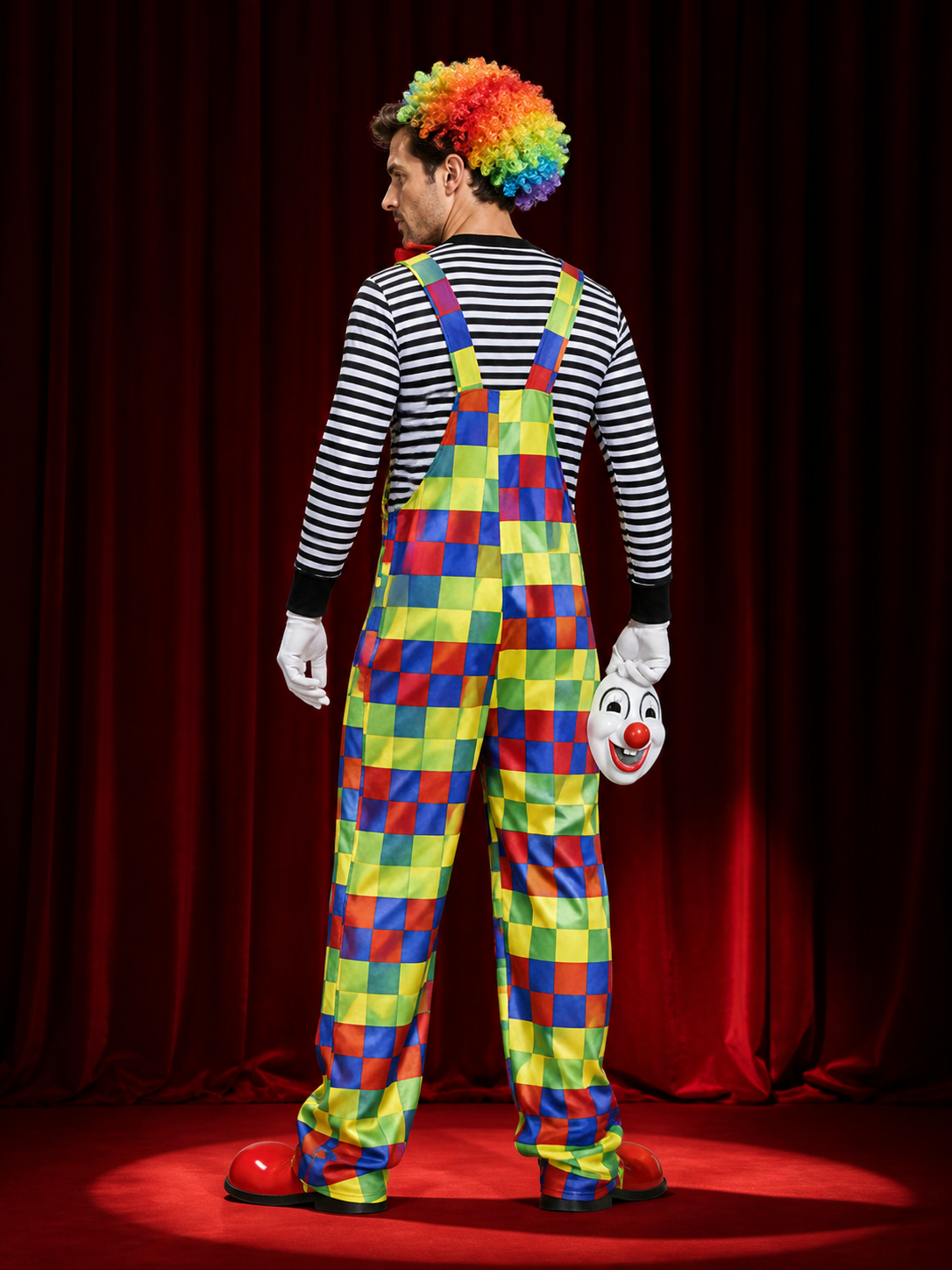 Plaid Clown Costume with Mask for Masquerades and Halloween