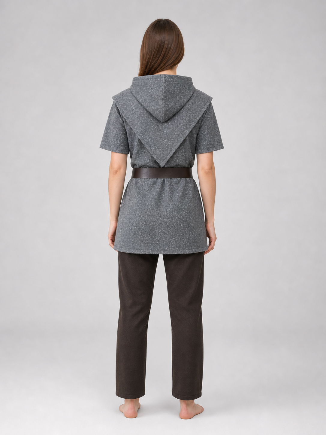 Silver Hooded Tunic Top with Wide Belt