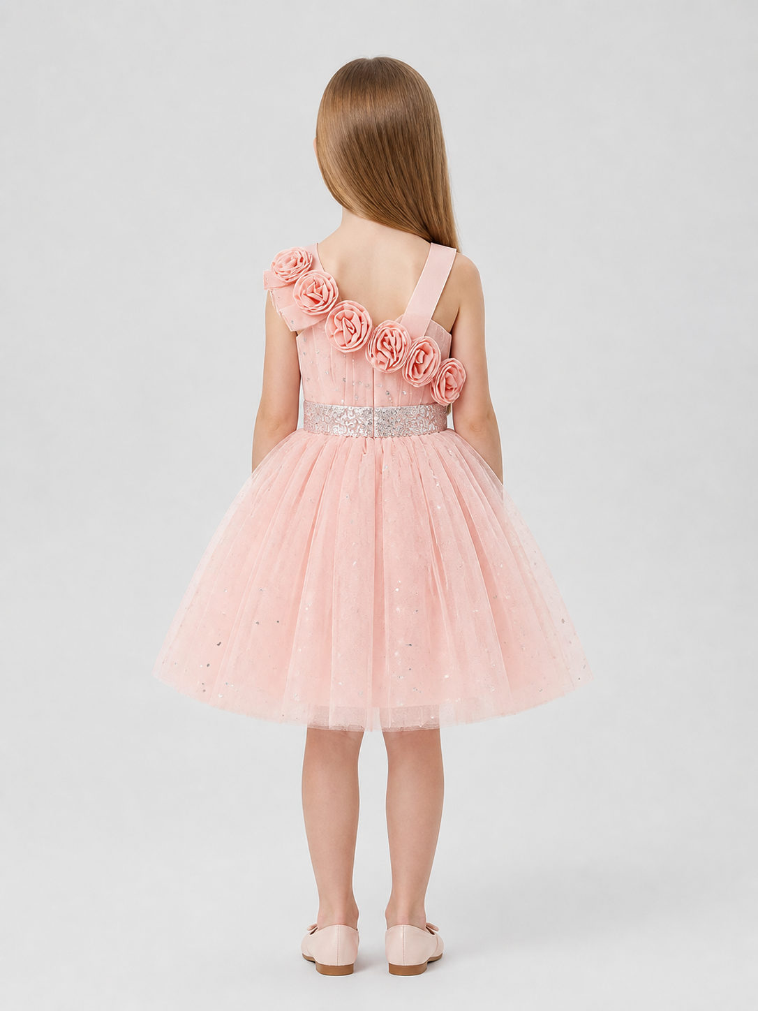Tulle Princess Dress with Roses and Sequins back view