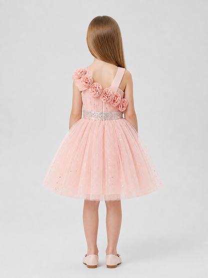 Tulle Princess Dress with Roses and Sequins back view