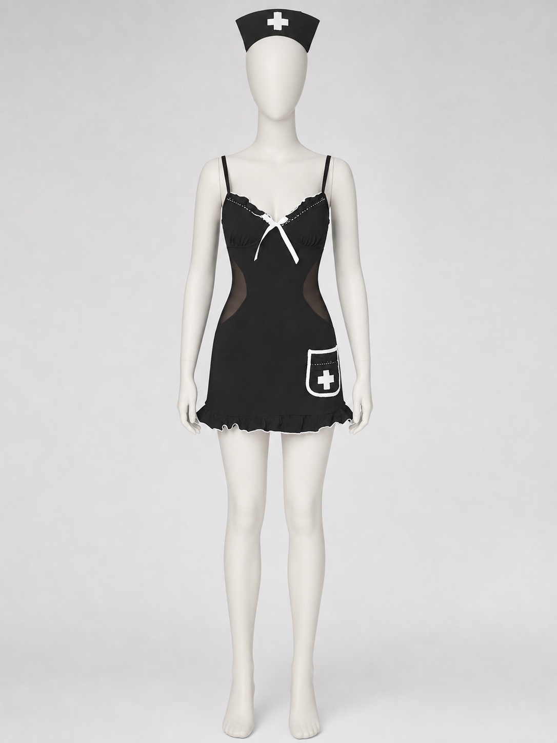Nurse Costume with Mesh, Bow, and Ruffles