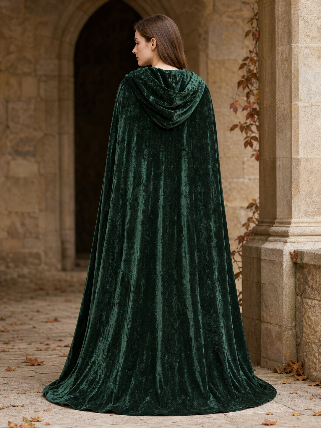 Hooded Dark Green Costume Cloak