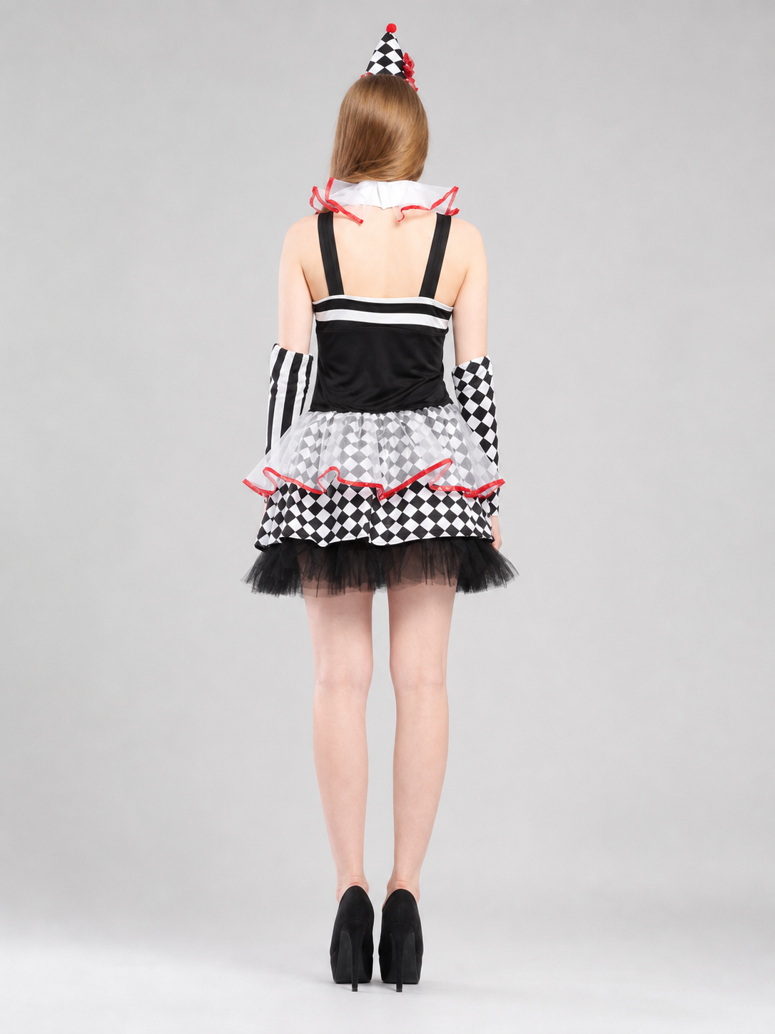 Clown Carnival Costume: Dress, Gloves, and Cap