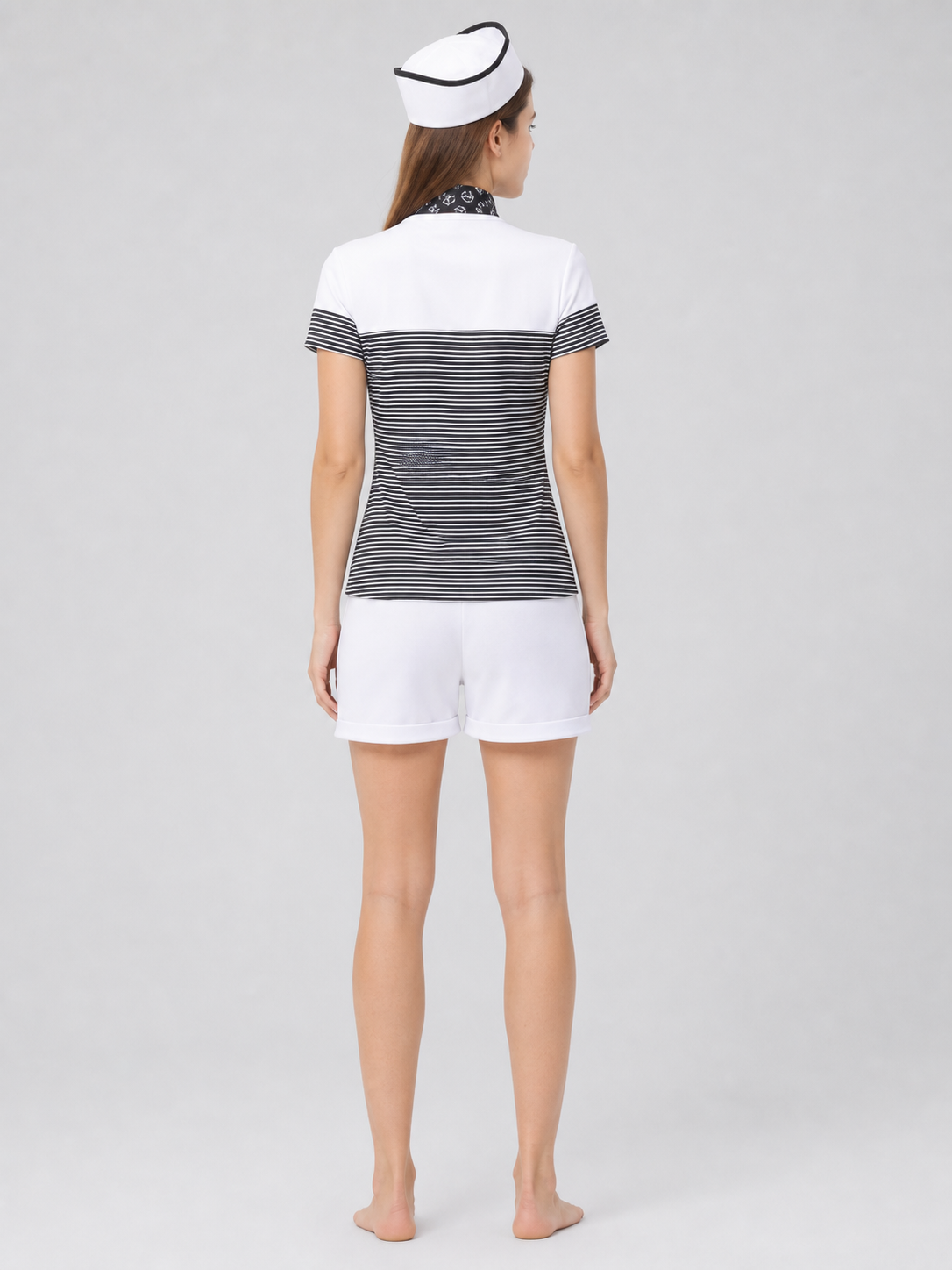 Stage costume in a nautical style with shorts back view