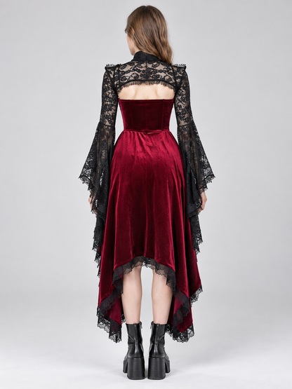 Gothic Red Dress with Lace Cape
