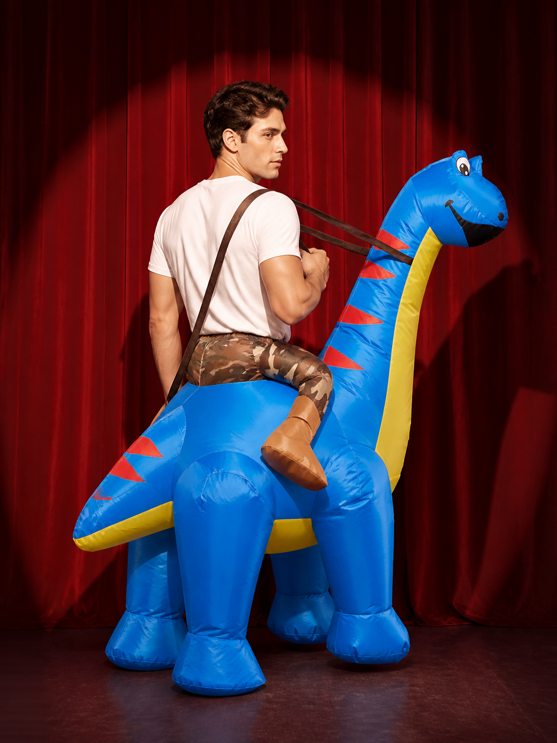 Adult Inflatable Four-Legged Dinosaur Costume With Saddle, Halloween Party back view