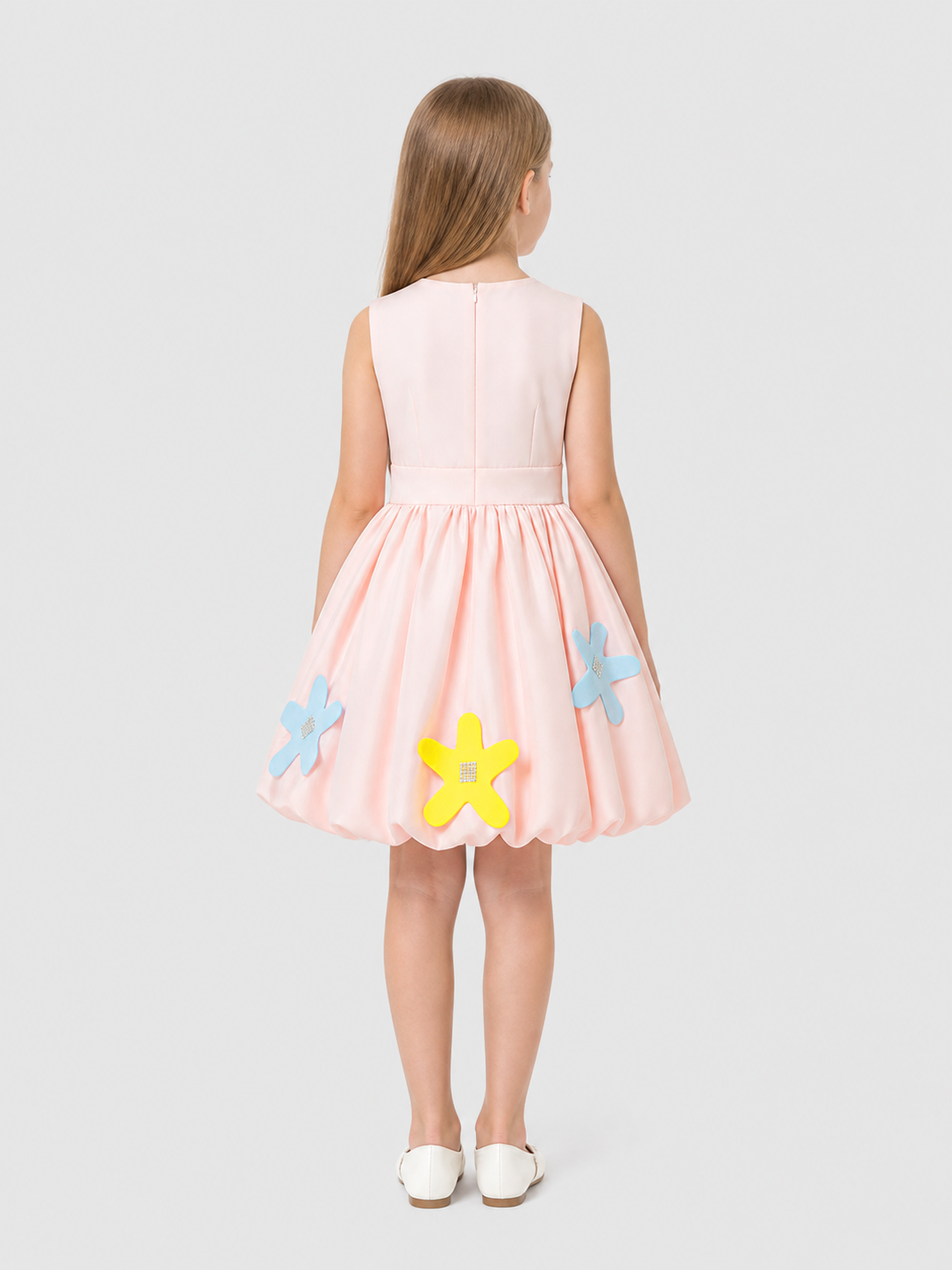 Elegant Dress with 3D Appliqués and a Full Skirt