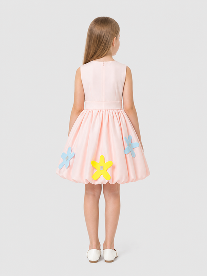 Elegant Dress with 3D Appliqués and a Full Skirt