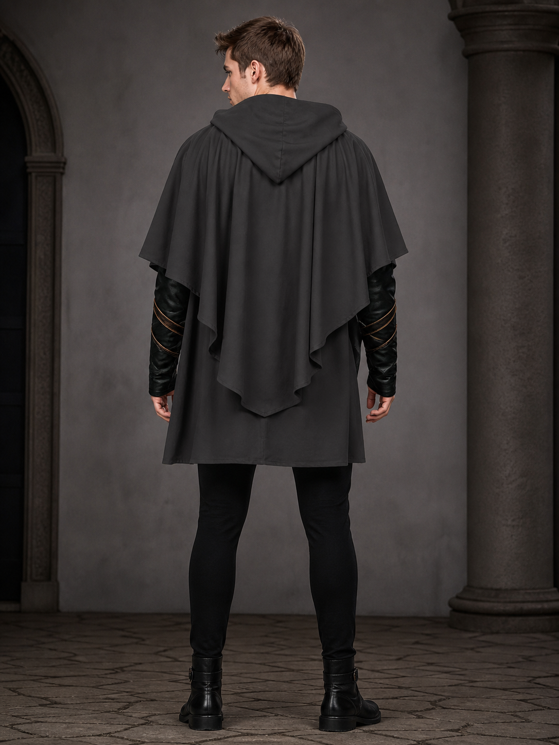 Dark Gray Hooded Poncho Cloak Costume product view 18