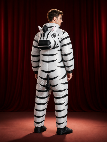Adult Zebra Full Body Jumpsuit Costume With Head And Feet back view
