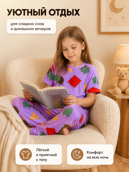 Children's pajama set with cartoon print back view