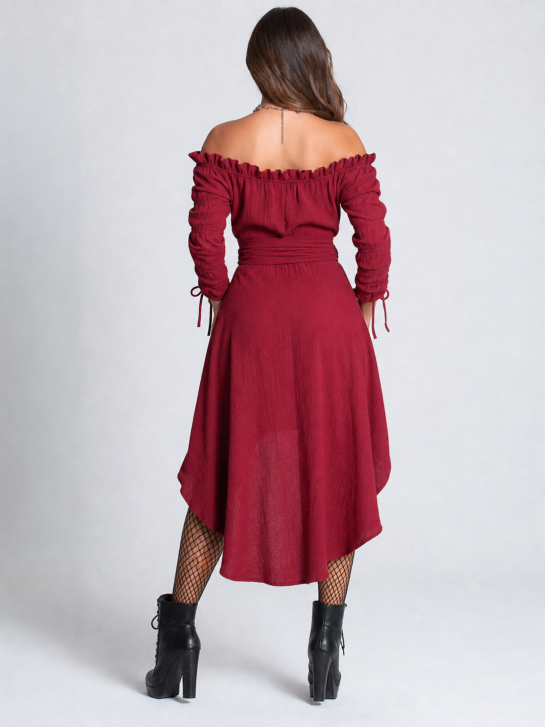 Burgundy Asymmetrical Off-the-Shoulder Dress