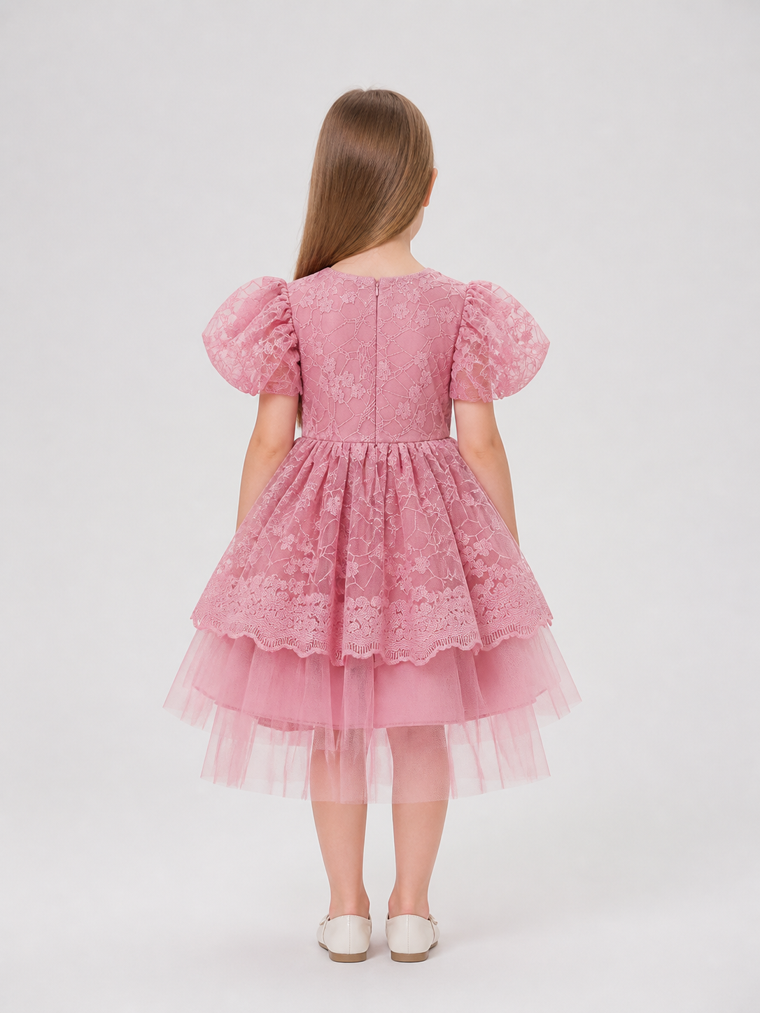 Girls’ Princess Dress with Full Skirt and Lace back view