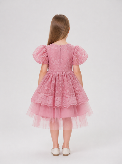 Girls’ Princess Dress with Full Skirt and Lace back view