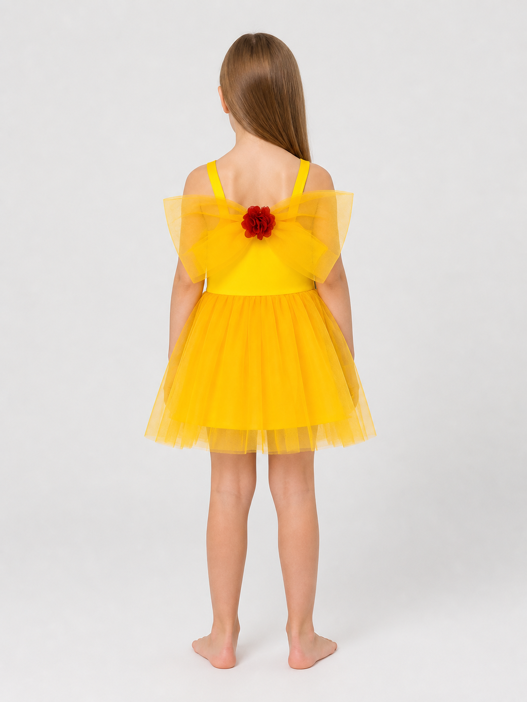 Children's tutu dress, square neckline, flower back view