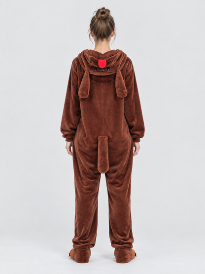 Brown Dog Hooded Pajama Jumpsuit