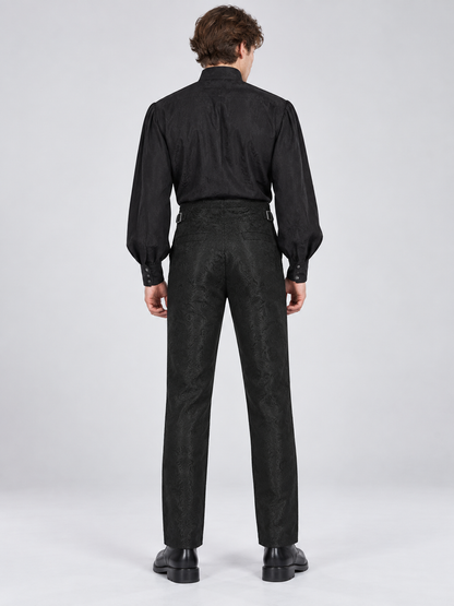 Black cosplay pants with a raised pattern