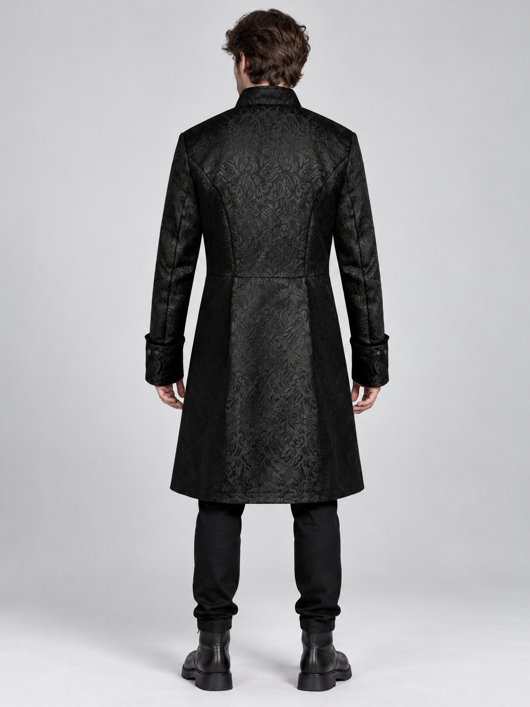 Gothic black long frock coat with pattern and buttons