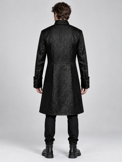 Gothic black long frock coat with pattern and buttons
