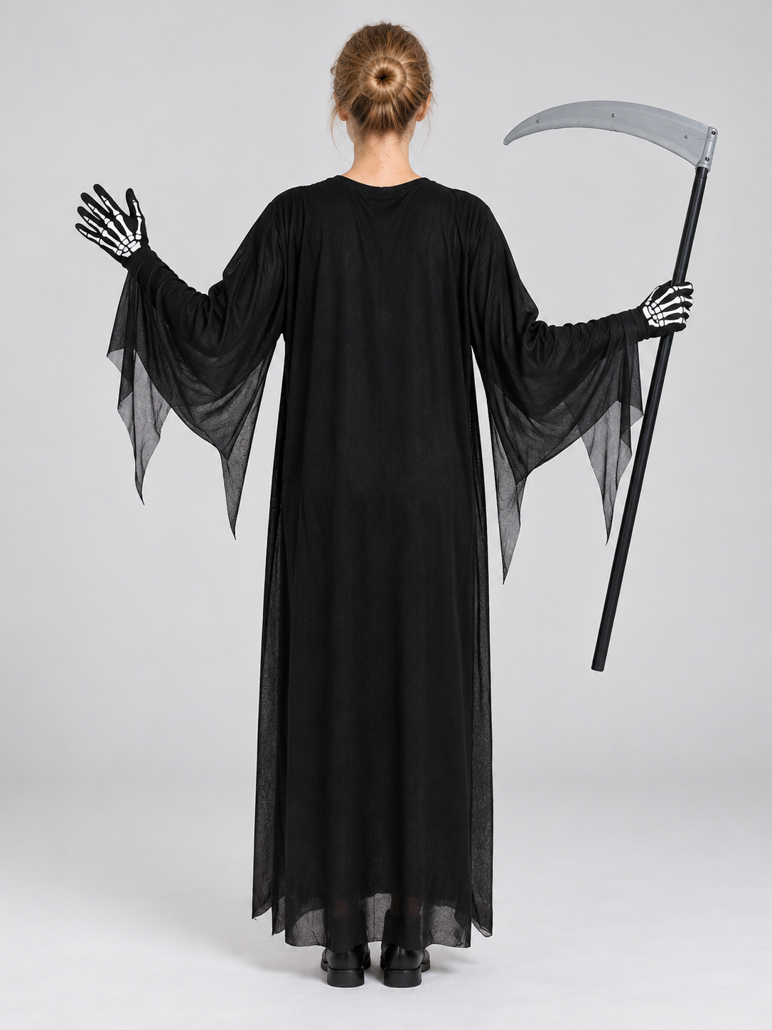 Skeleton Halloween Costume with Mask, Scythe, and Gloves