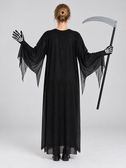 Skeleton Halloween Costume with Mask, Scythe, and Gloves