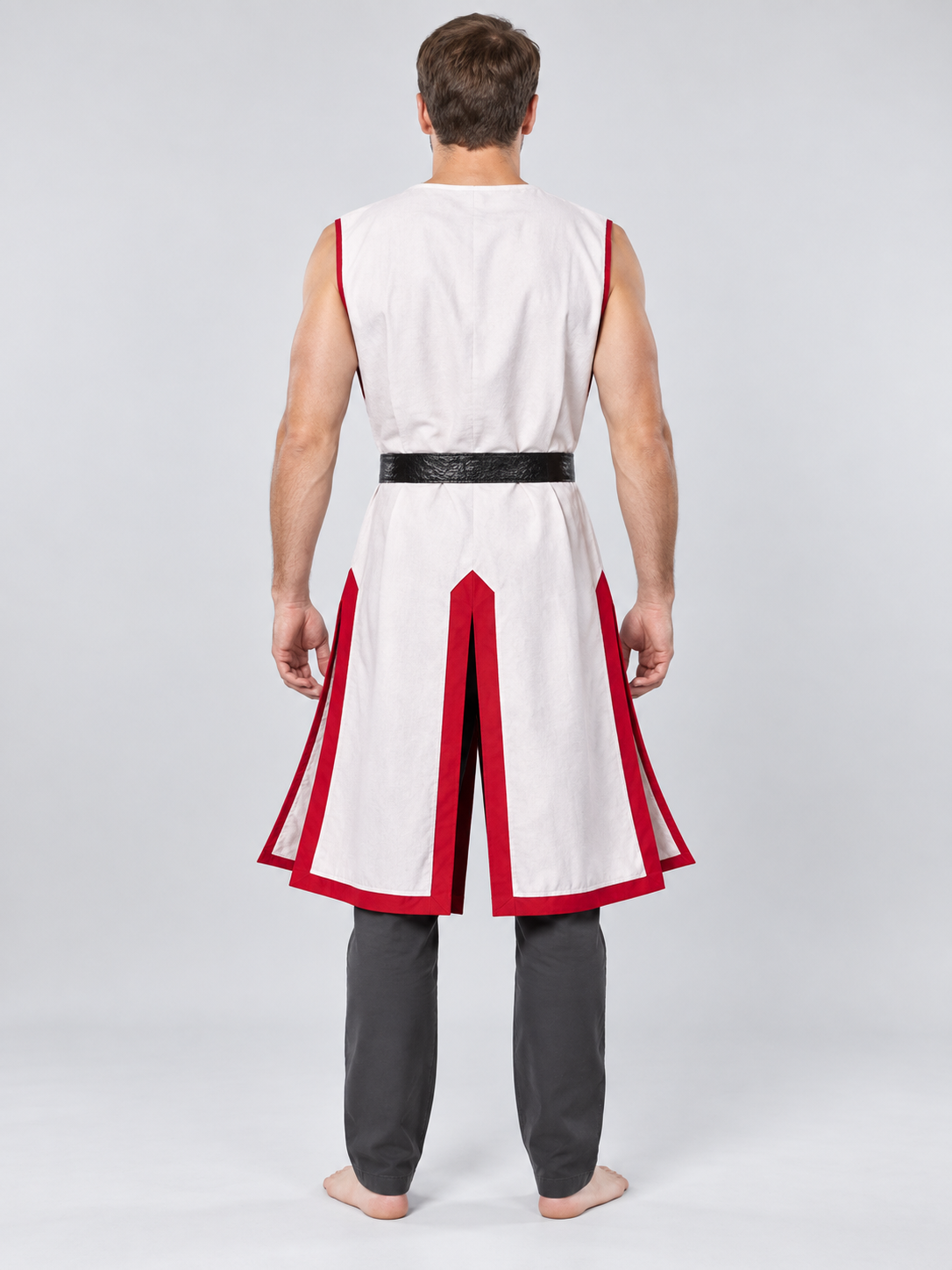 Crusader Costume: Red Sleeveless Tunic with Belt