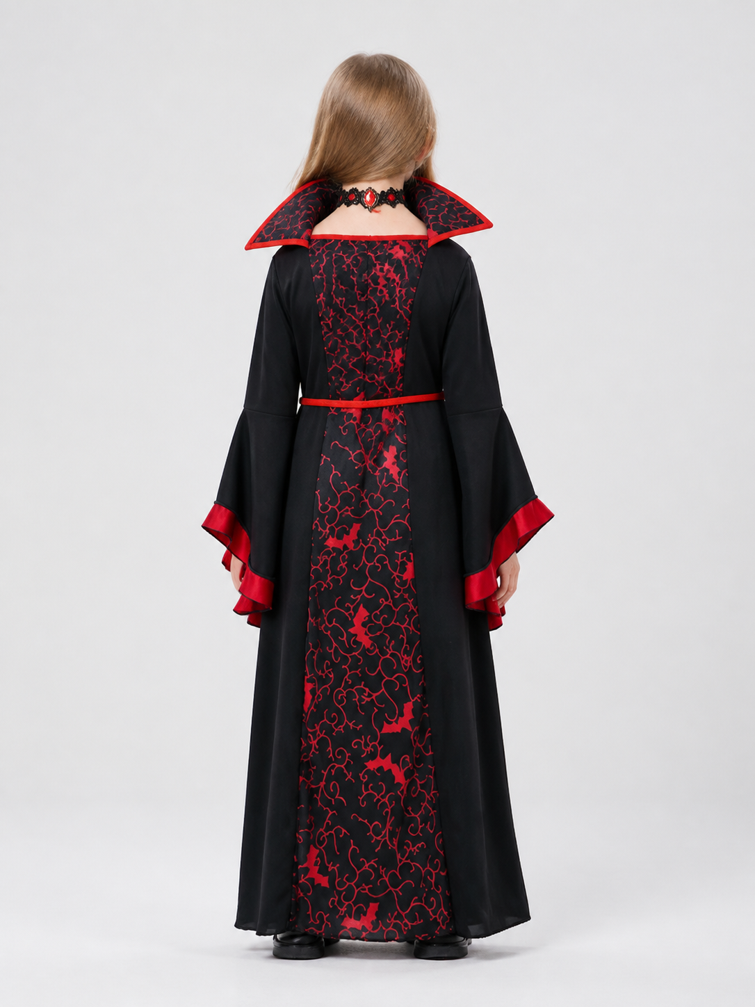 Children's Black and Red Vampire Dress with Necklace back view