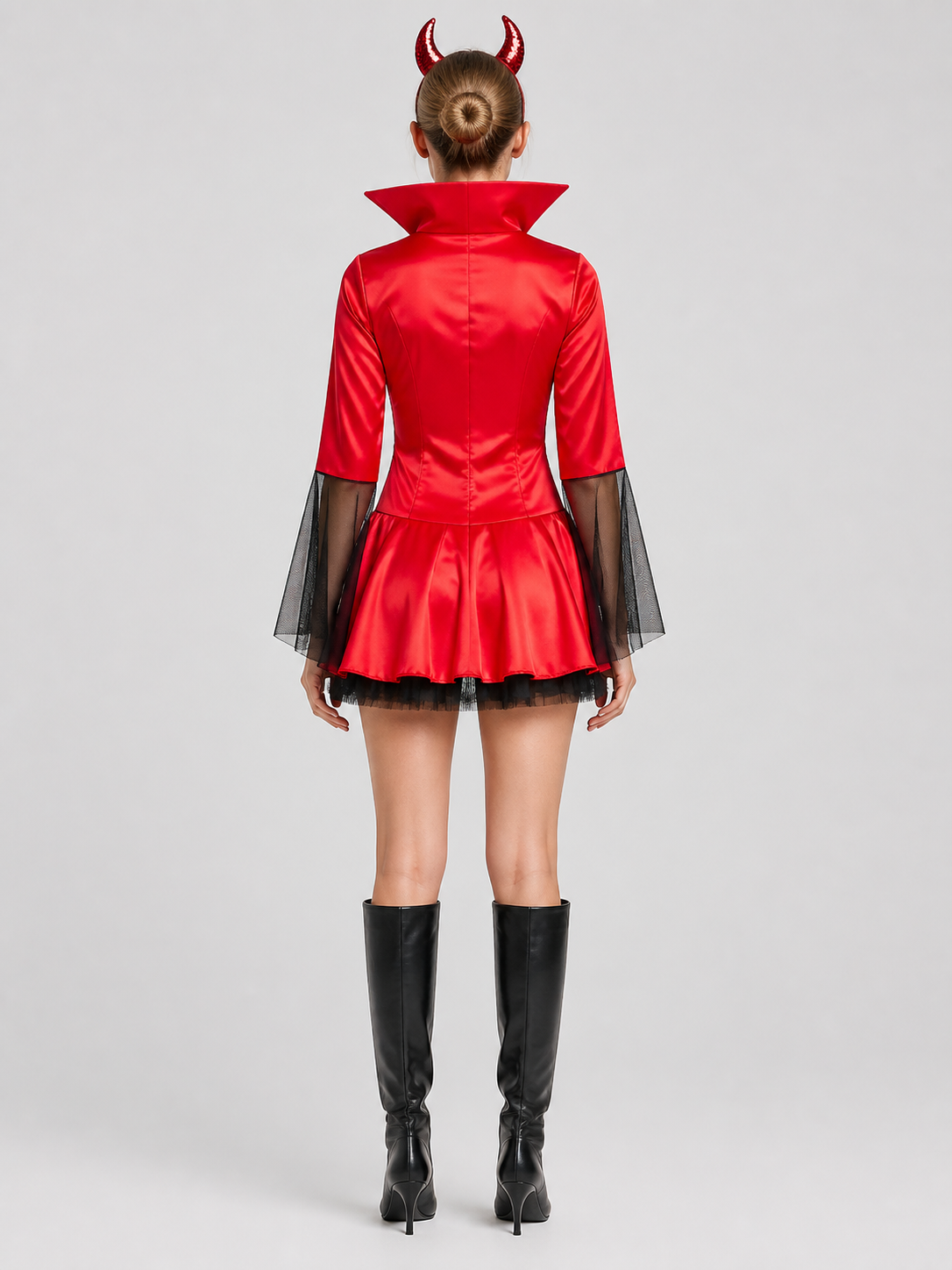 Halloween Devil Costume, Short Red-and-Black Dress back view