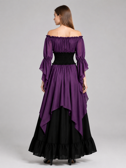 Historical Dress with Lacing and Off-the-Shoulder Design back view