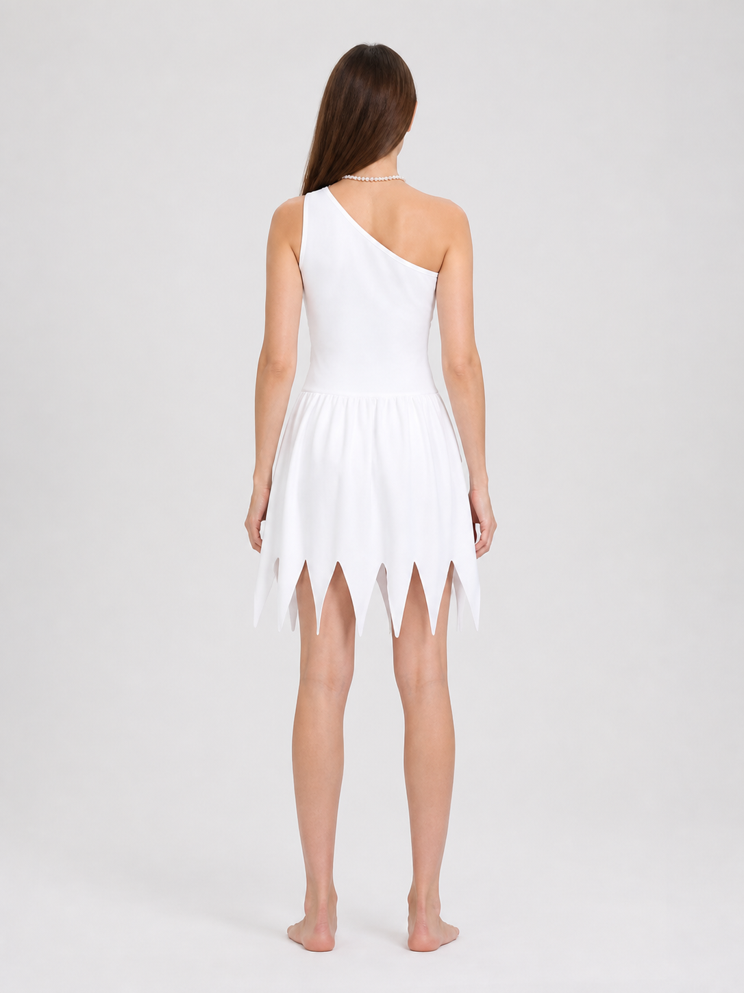 Wilma Flintstone Cosplay Dress, White, with Necklace back view