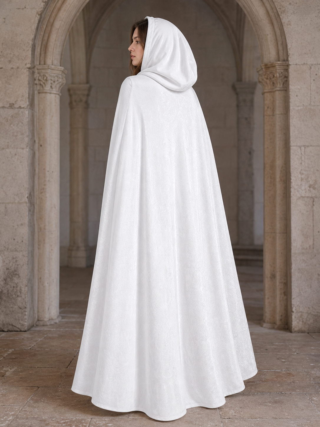 Long White Hooded Carnival Cloak