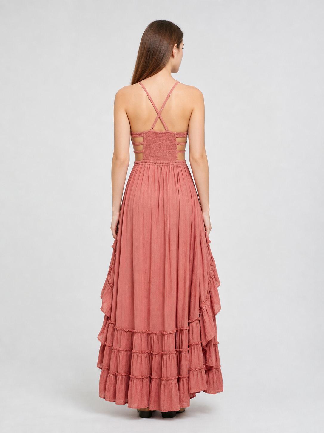 Boho-Style Maxi Dress with an Open Back