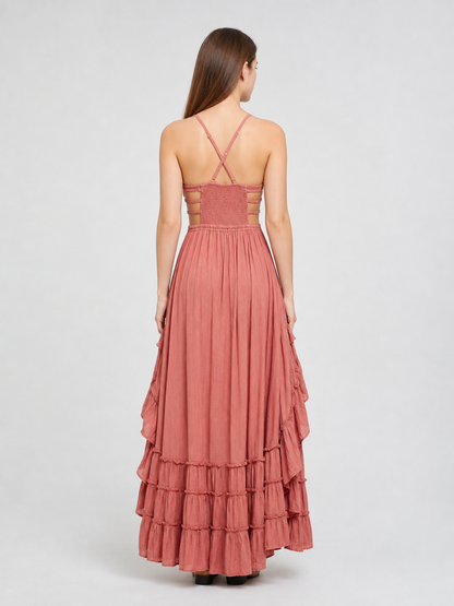Boho-Style Maxi Dress with an Open Back