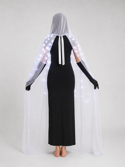 Lighted White Hooded Cape