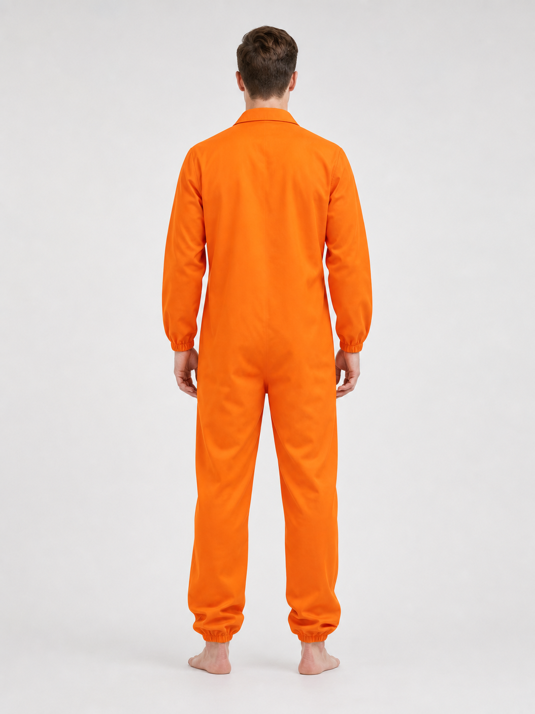Adult Orange Prisoner-Style Costume Jumpsuit, Long Sleeve One-Piece Uniform with Pointed Collar, Front Buttons and Chest Patch for Costume Parties