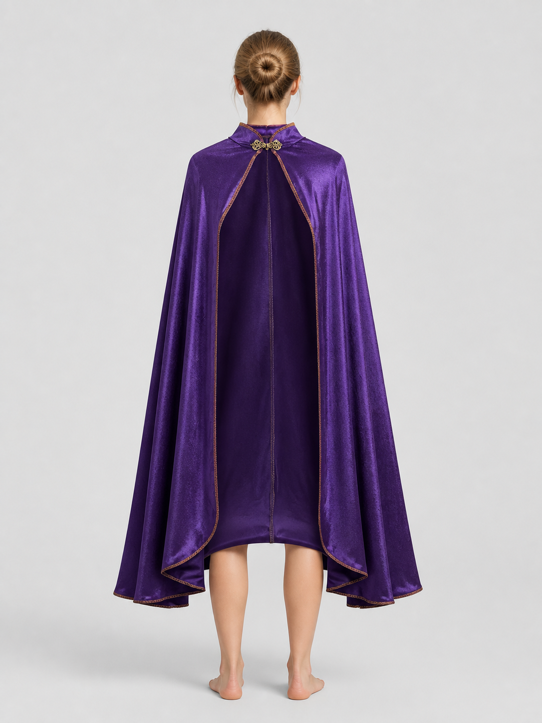 Long Purple Cape with Gold Trim back view