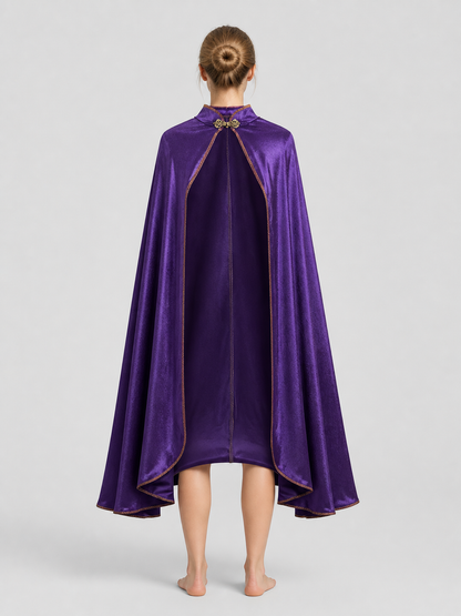 Long Purple Cape with Gold Trim back view