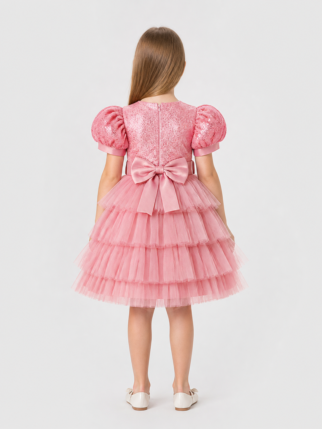Full Dress with Sequins, Bow, and Mesh Skirt