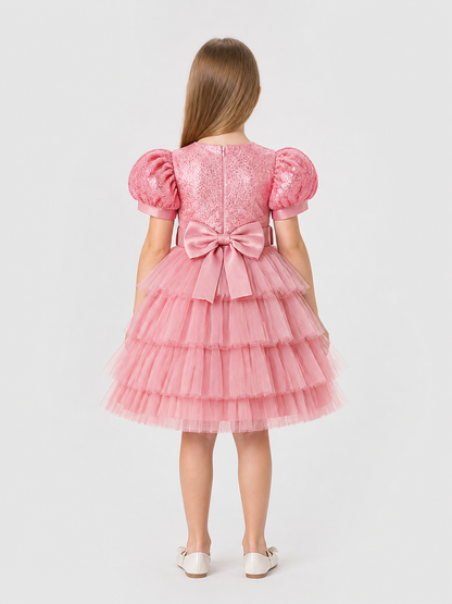 Full Dress with Sequins, Bow, and Mesh Skirt
