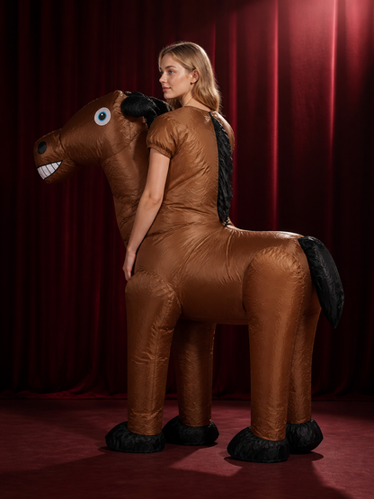 Brown Inflatable Horse Costume Bodysuit with Black Mane and Tail, Funny back view