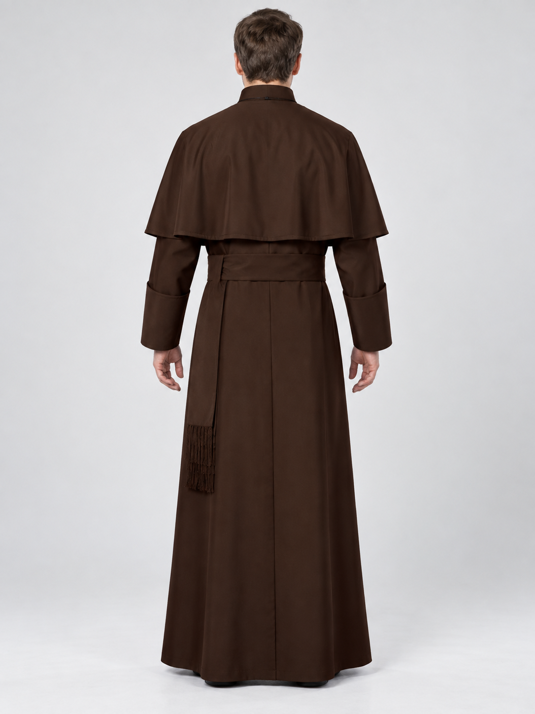 Brown Polyester Priest Costume with Cape and Belt