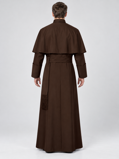 Brown Polyester Priest Costume with Cape and Belt