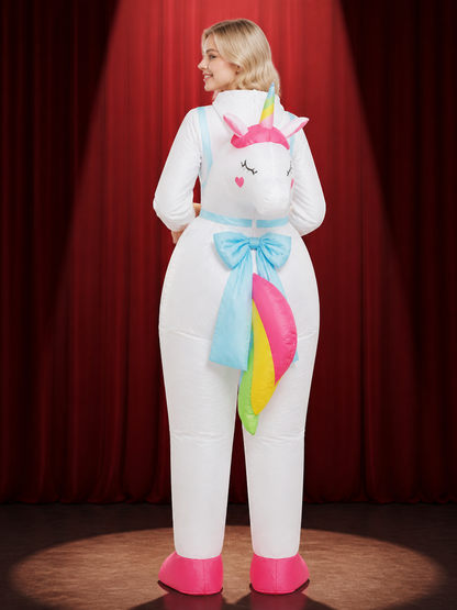 Unicorn Inflatable Costume, Rainbow Winged Bodysuit for Halloween Party back view