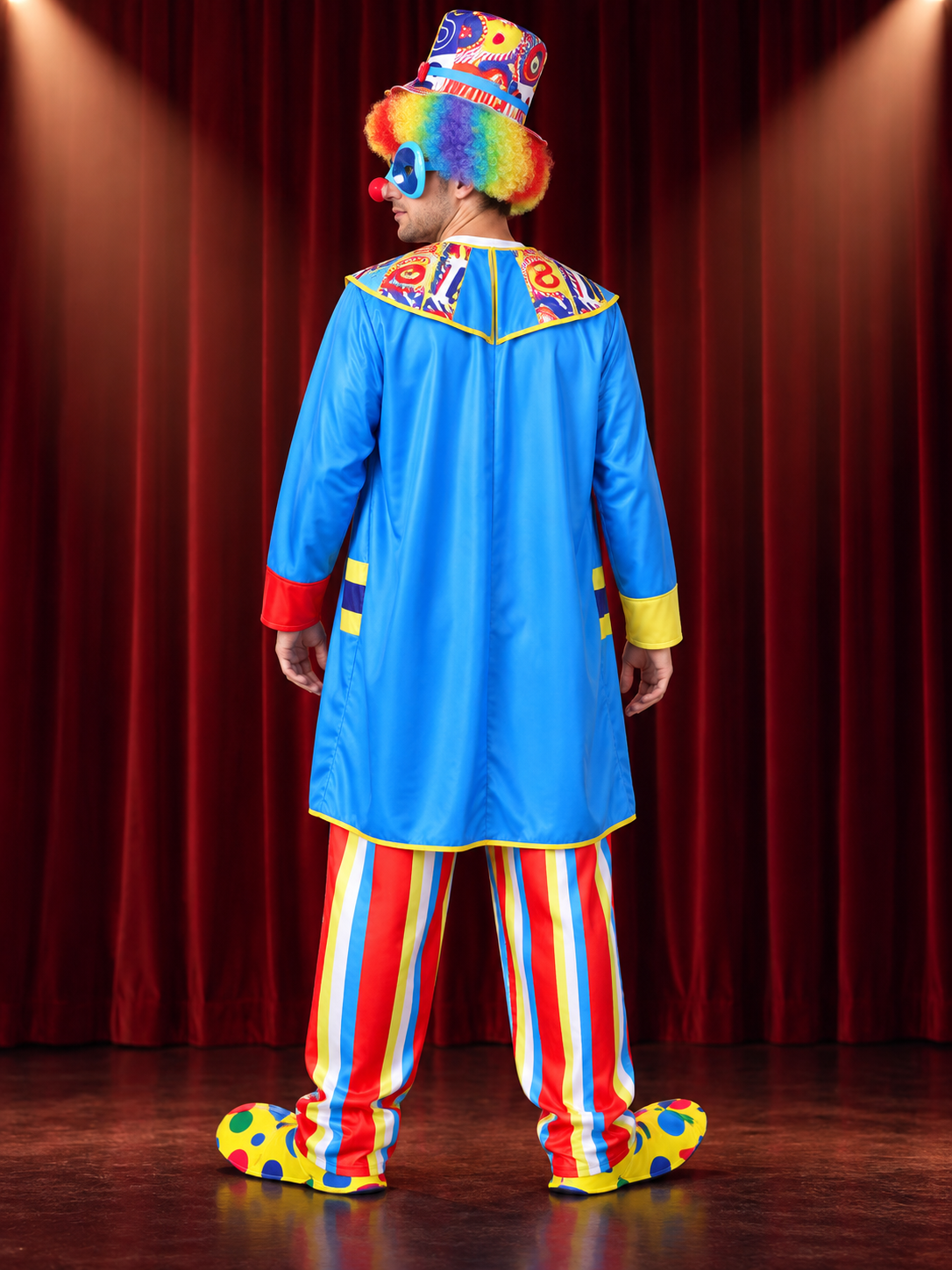 Colorful Clown Costume for Adults: Jumpsuit, Mask