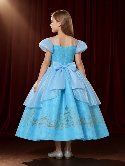 Girls' Blue Princess Dress Costume With Sequined Bodice and Layered Tulle Skirt back view