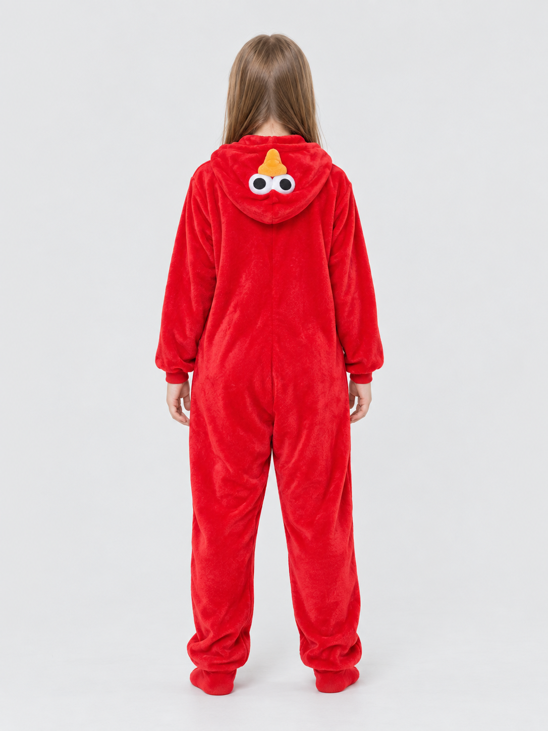 Red Flannel Kigurumi Jumpsuit with Bird Hood