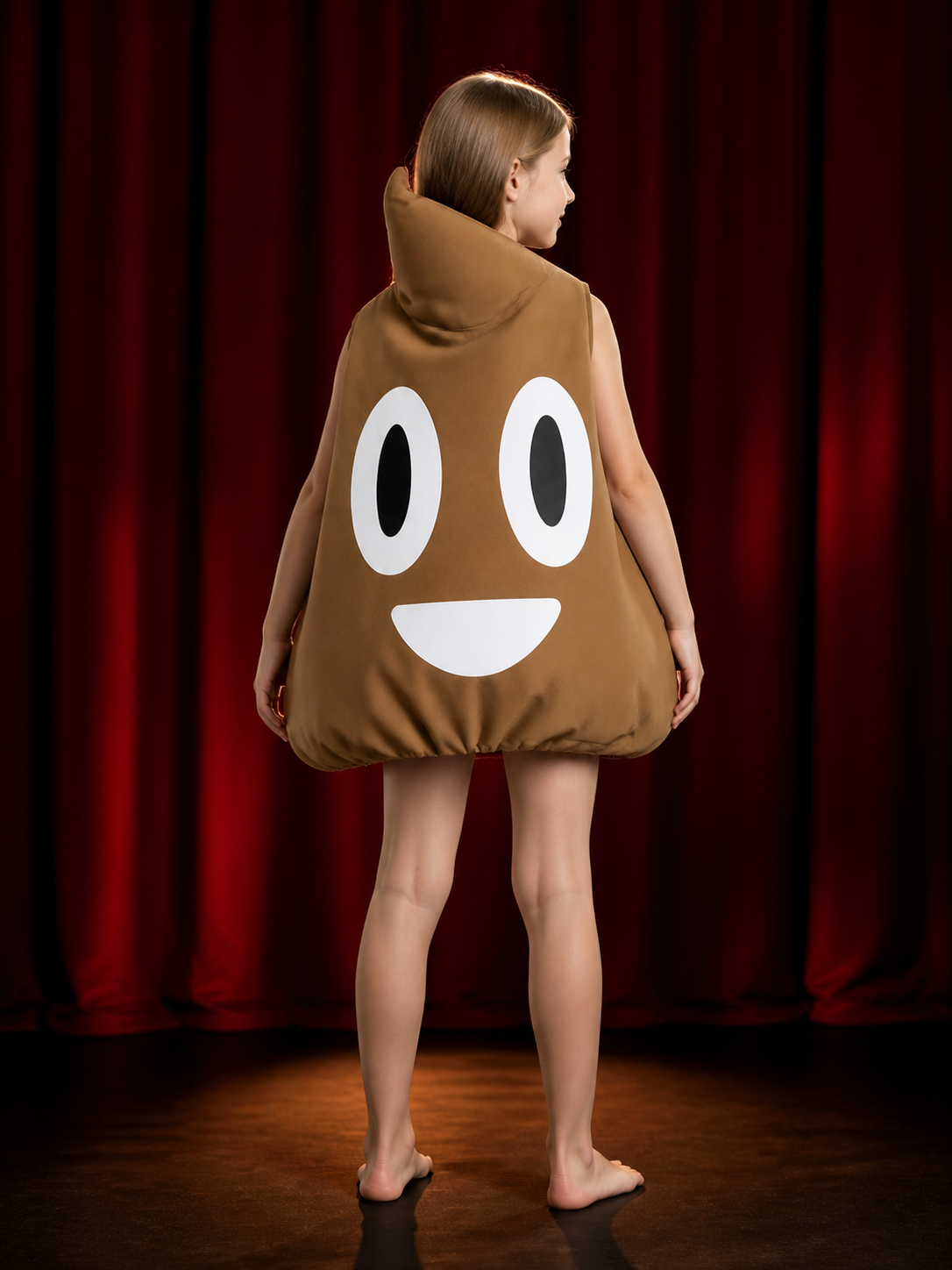 Brown Cartoon Poop Hooded Bodysuit Costume, Funny Halloween Party Outfit back view