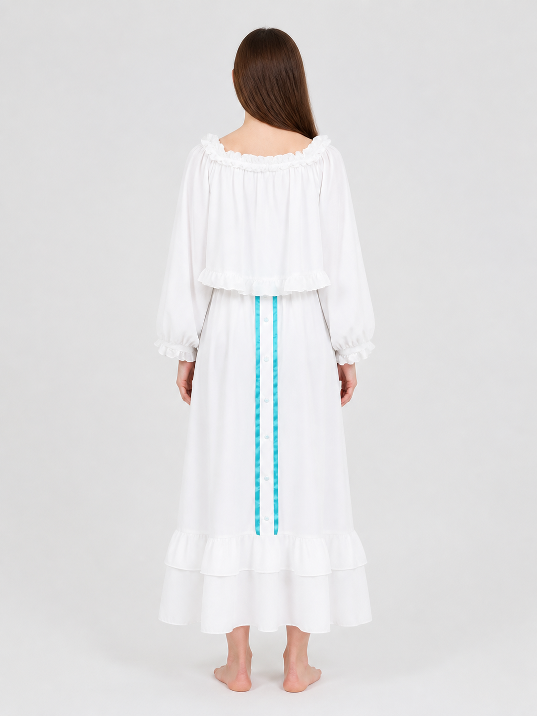Amiya Arknights Pajama Dress, White, Long Sleeves back view