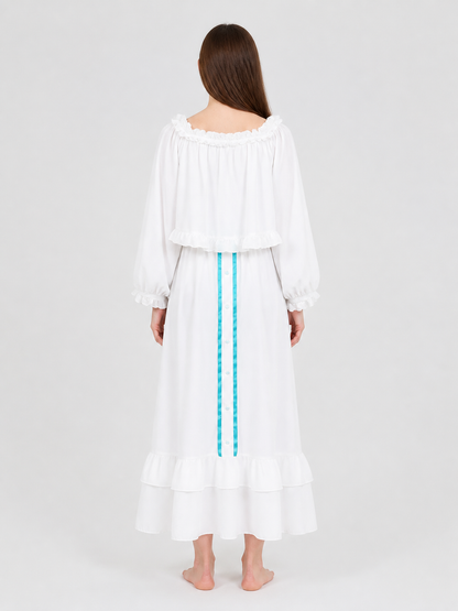 Amiya Arknights Pajama Dress, White, Long Sleeves back view