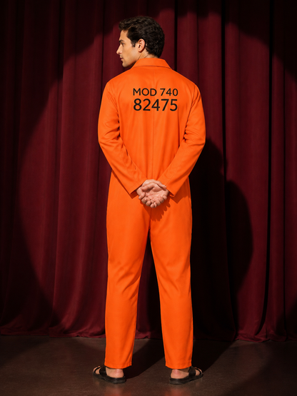 Halloween Prisoner Jumpsuit Costume, Orange with Black Number back view